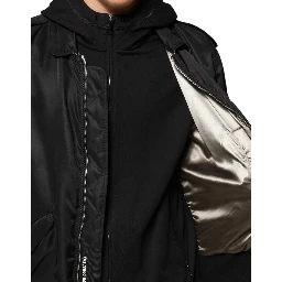 Black Cotton Hooded Full Zip Bomber Jacket