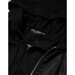 Black Cotton Hooded Full Zip Bomber Jacket