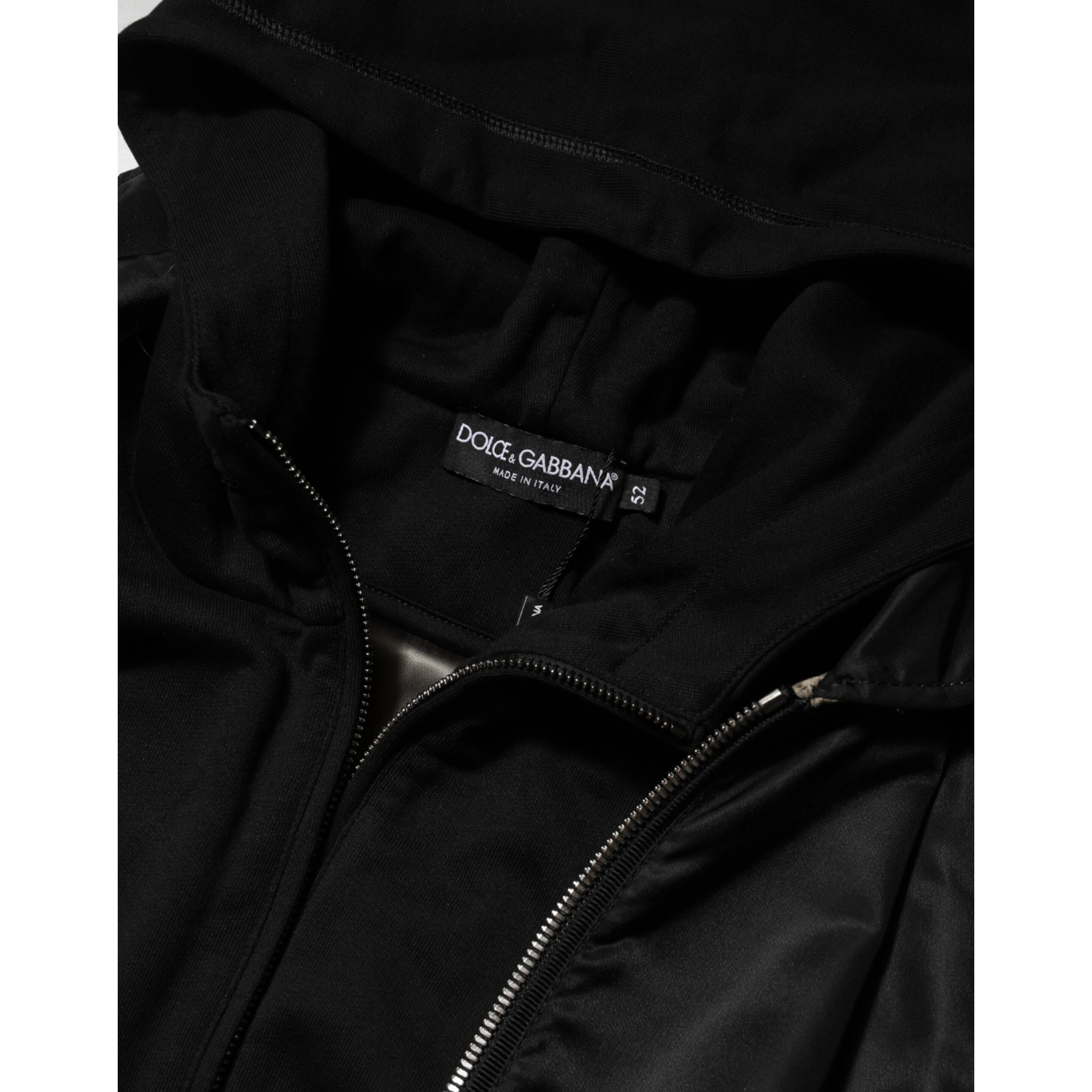 Black Cotton Hooded Full Zip Bomber Jacket