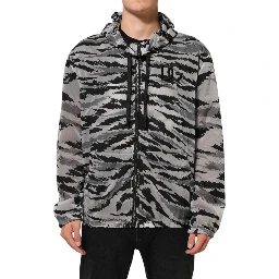 Gray Camouflage Hooded Sweatshirt Jacket