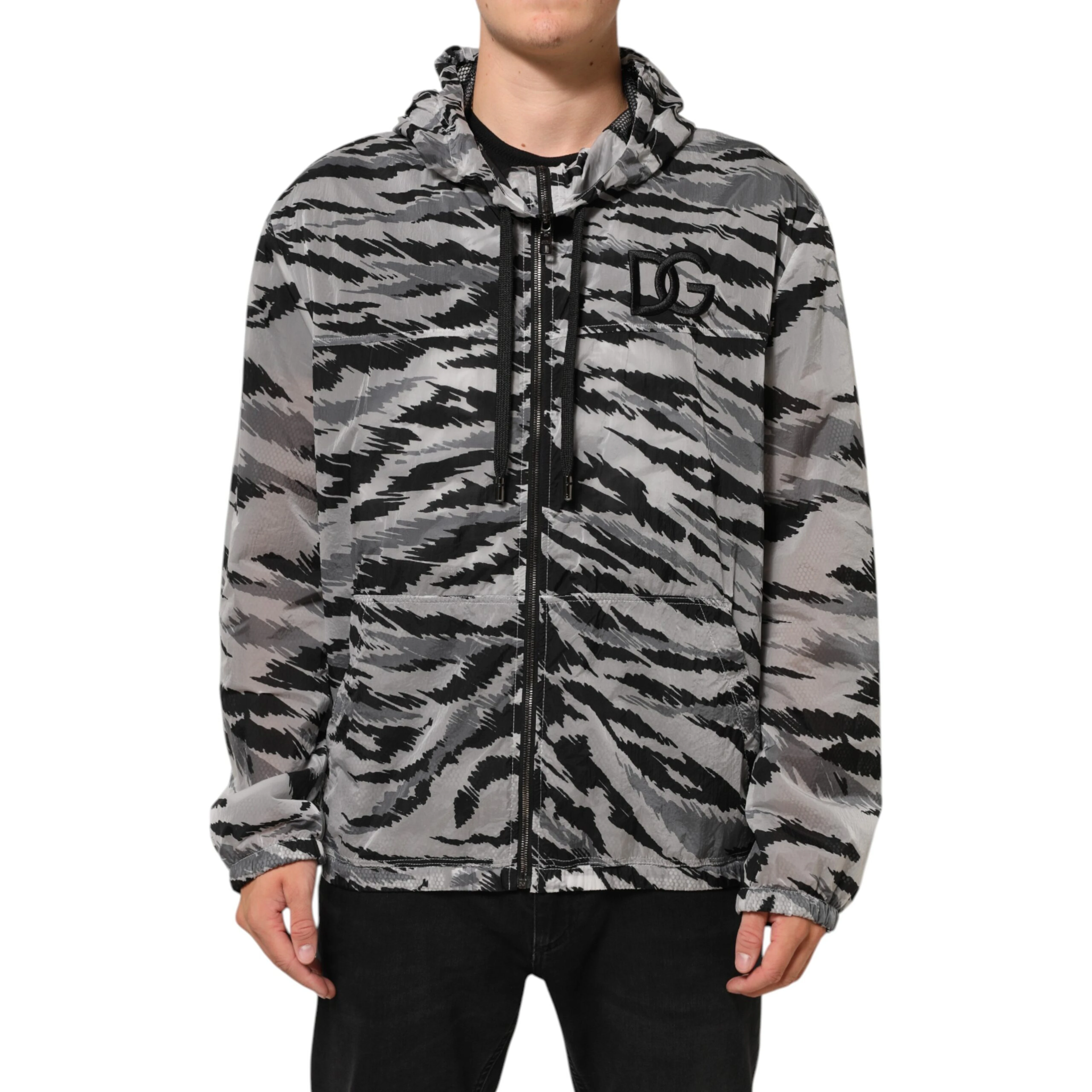 Gray Camouflage Hooded Sweatshirt Jacket