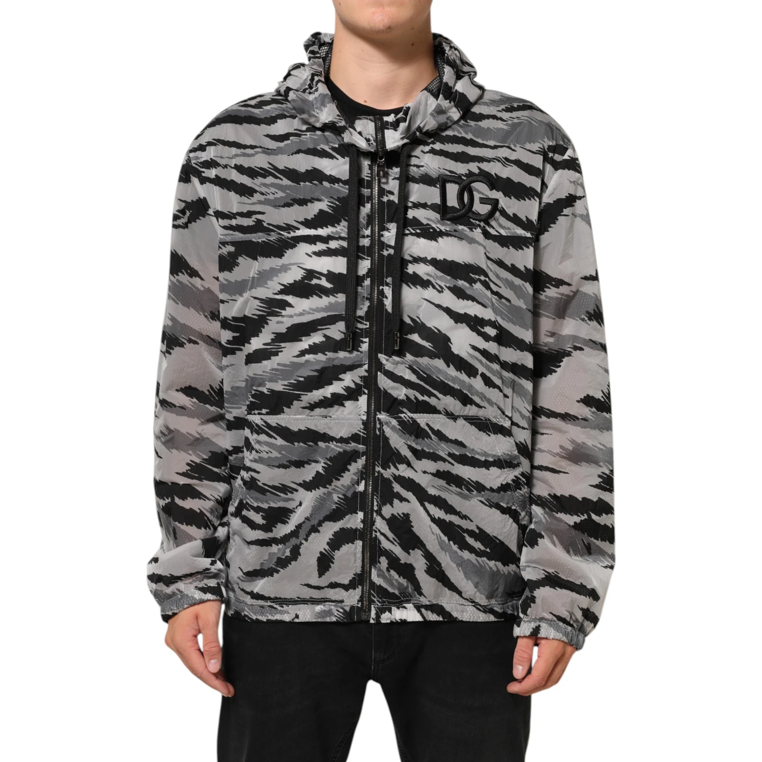 Gray Camouflage Hooded Sweatshirt Jacket