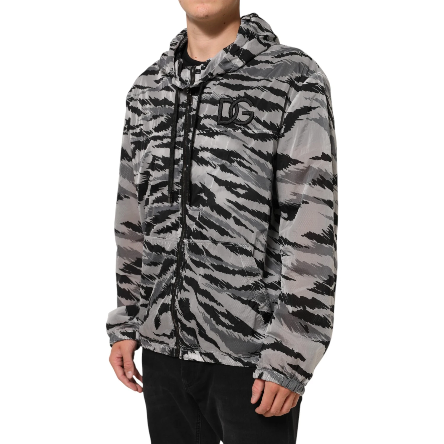 Gray Camouflage Hooded Sweatshirt Jacket