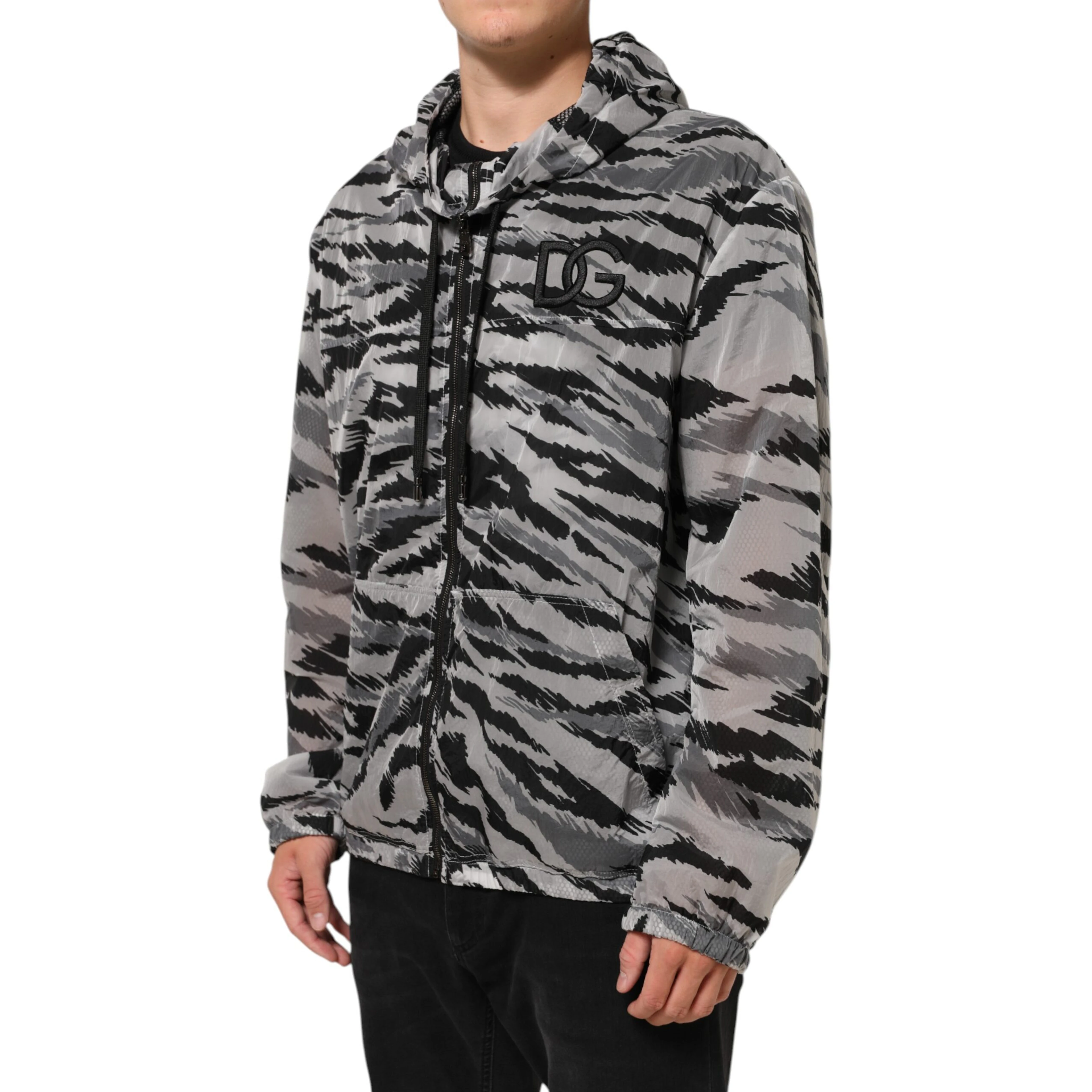 Gray Camouflage Hooded Sweatshirt Jacket