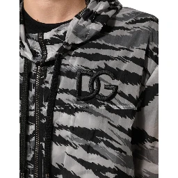 Gray Camouflage Hooded Sweatshirt Jacket