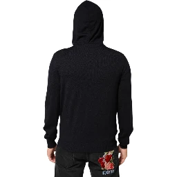 Black Leather Full Zip Hooded Blouson Jacket