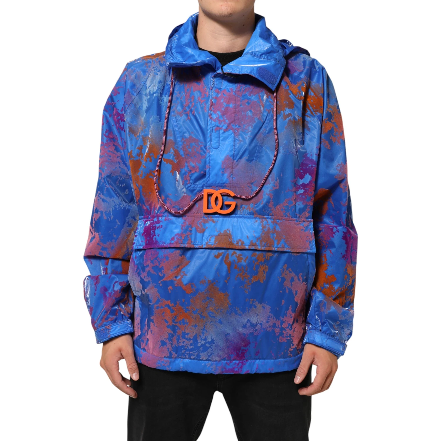 Blue Tie Dye Logo Hooded Sweatshirt Jacket