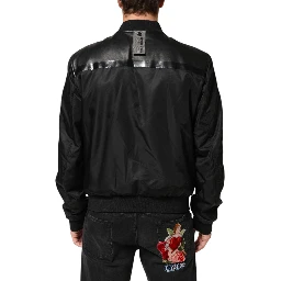 Black Leather Nylon FullZip Blouson Jacket