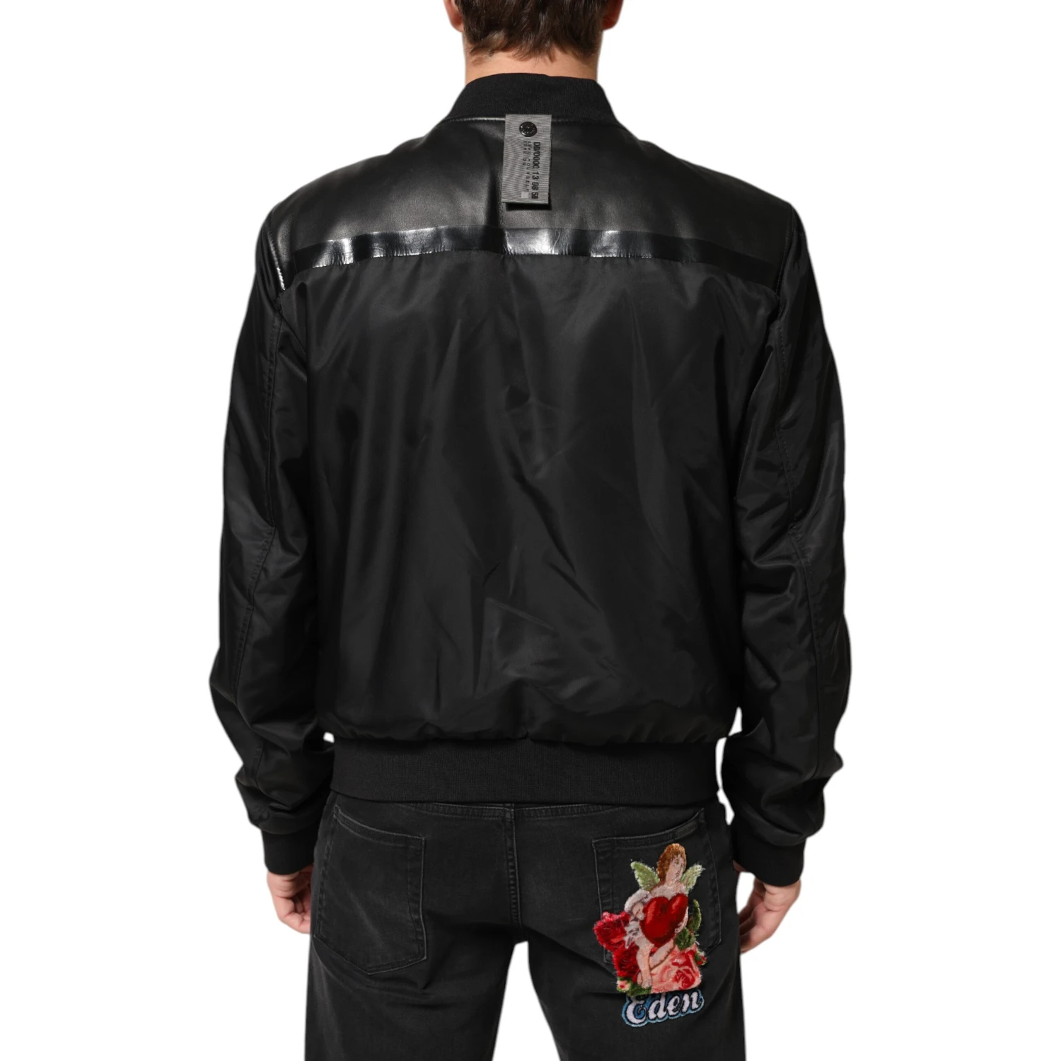 Black Leather Nylon FullZip Blouson Jacket