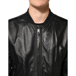 Black Leather Nylon FullZip Blouson Jacket