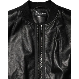 Black Leather Nylon FullZip Blouson Jacket
