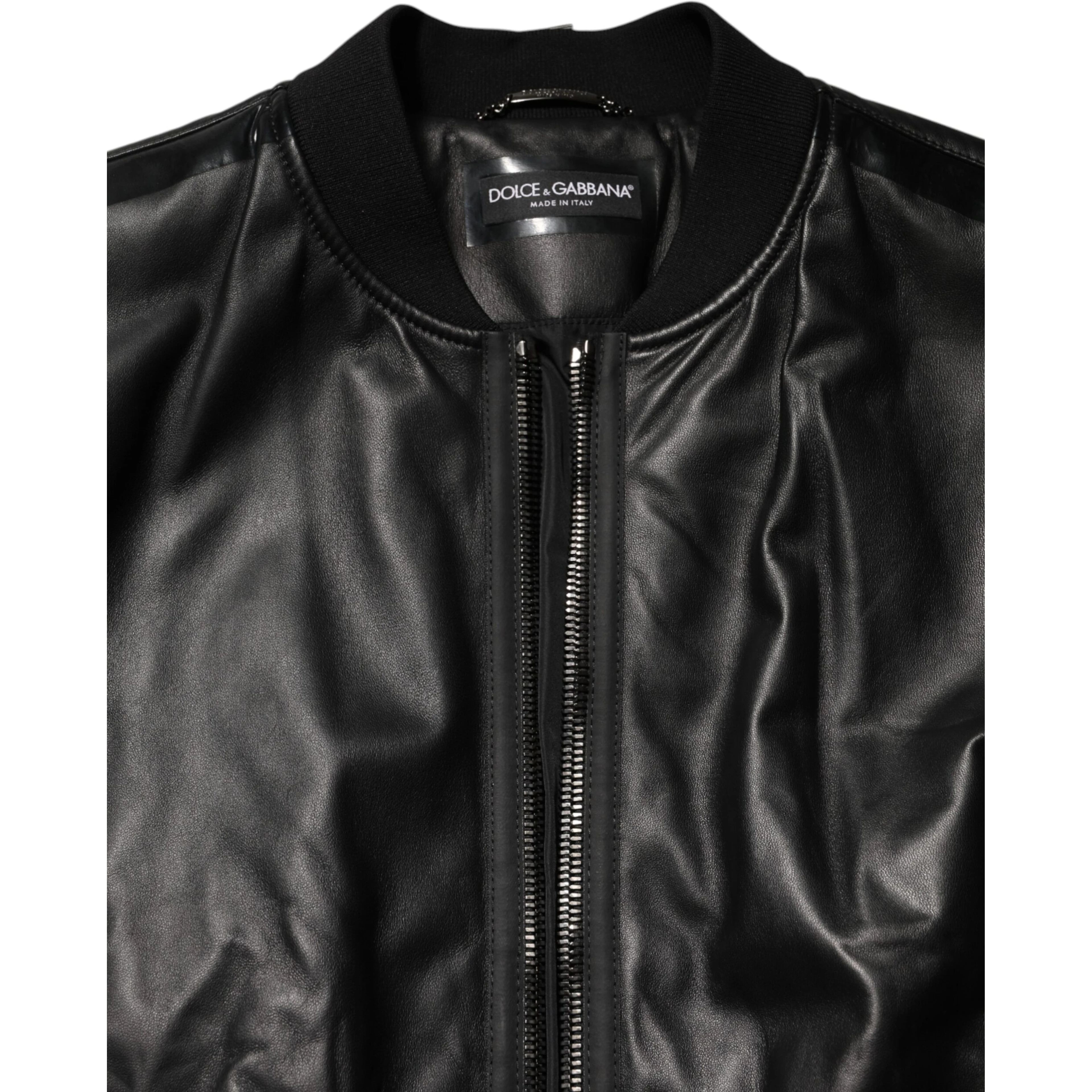 Black Leather Nylon FullZip Blouson Jacket