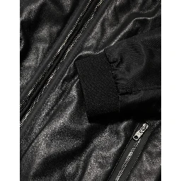 Black Leather Nylon FullZip Blouson Jacket