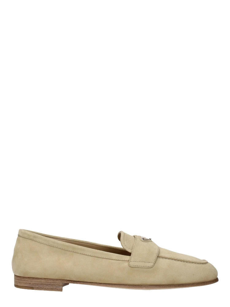 Beige Leather Slip-On Loafers