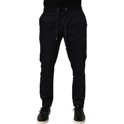 Black Mid Waist Drawstring Men Jogger Pants