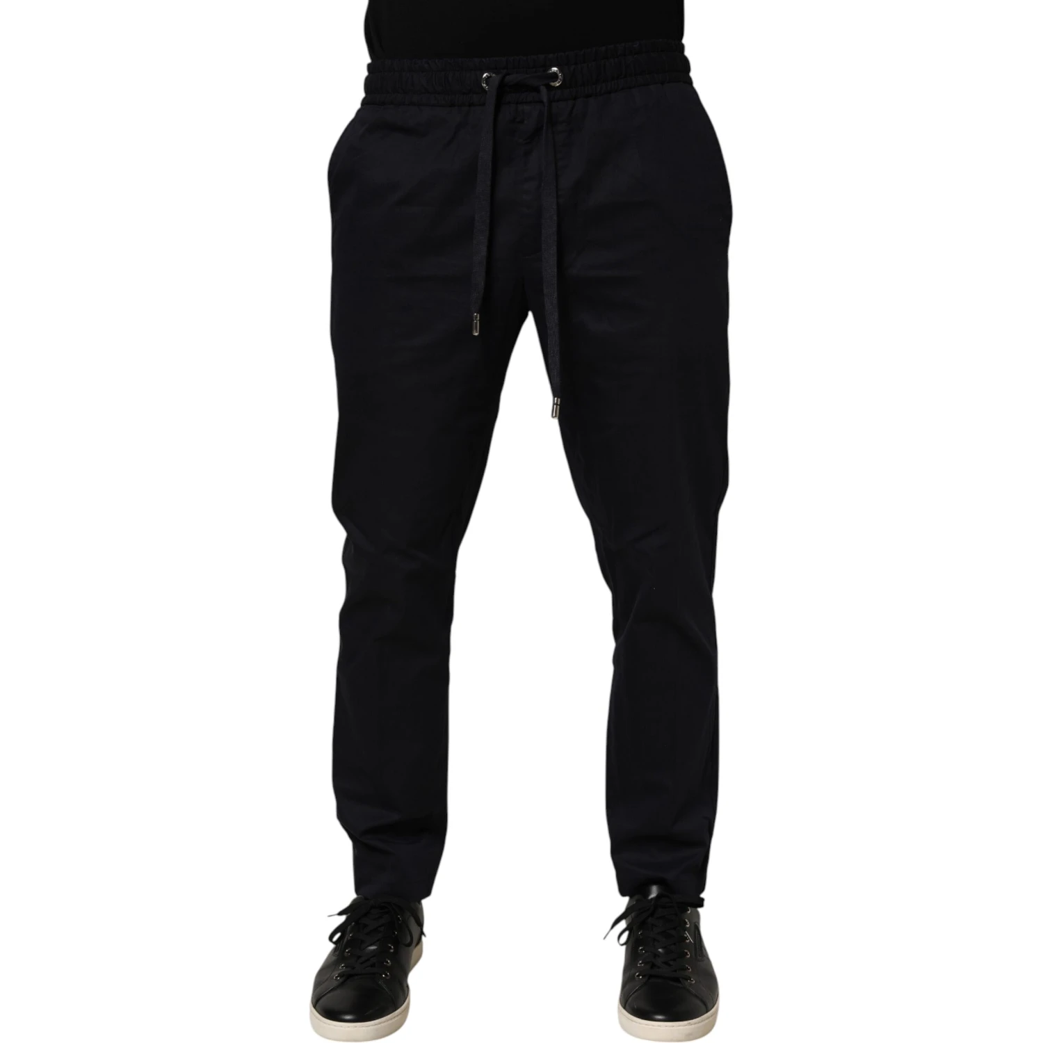 Black Mid Waist Drawstring Men Jogger Pants