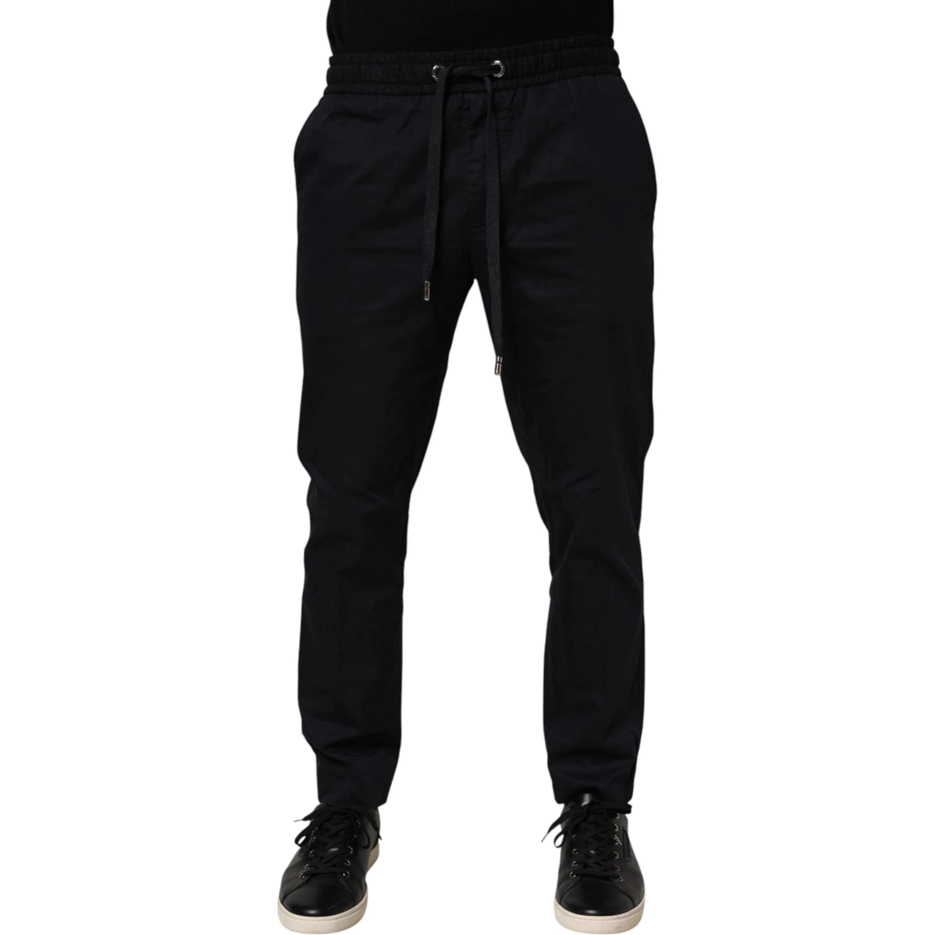 Black Mid Waist Drawstring Men Jogger Pants