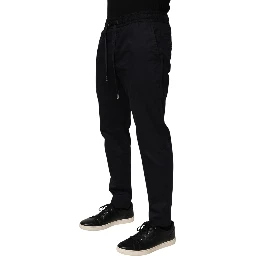 Black Mid Waist Drawstring Men Jogger Pants