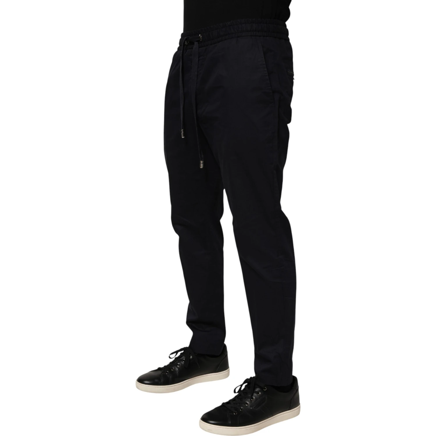 Black Mid Waist Drawstring Men Jogger Pants
