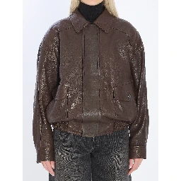 Balloon lambskin leather bomber jacket