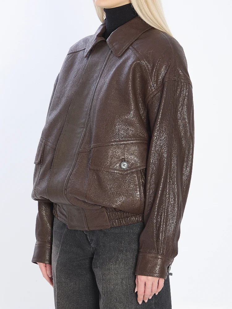Balloon lambskin leather bomber jacket alternative