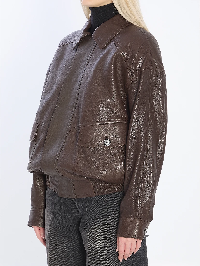 Balloon lambskin leather bomber jacket