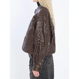 Balloon lambskin leather bomber jacket