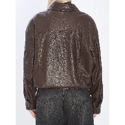 Balloon lambskin leather bomber jacket