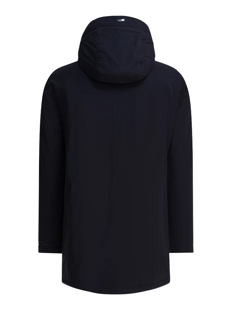 "Resort" long nylon down jacket alternative