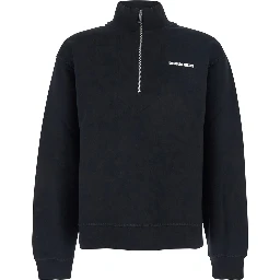 Black High Neck Sweatshirt with Lettering Logo on the Front in Cotton Man