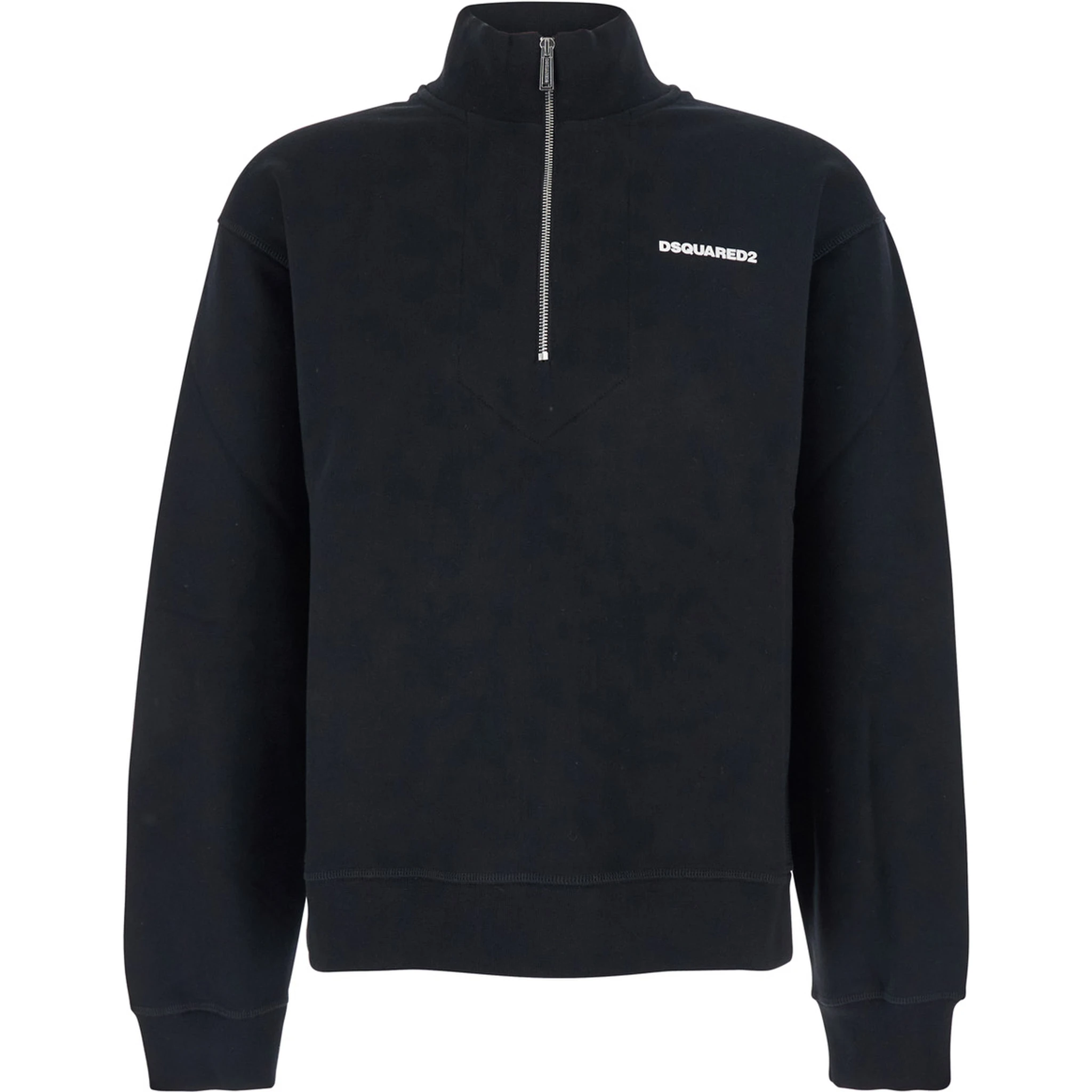 Black High Neck Sweatshirt with Lettering Logo on the Front in Cotton Man