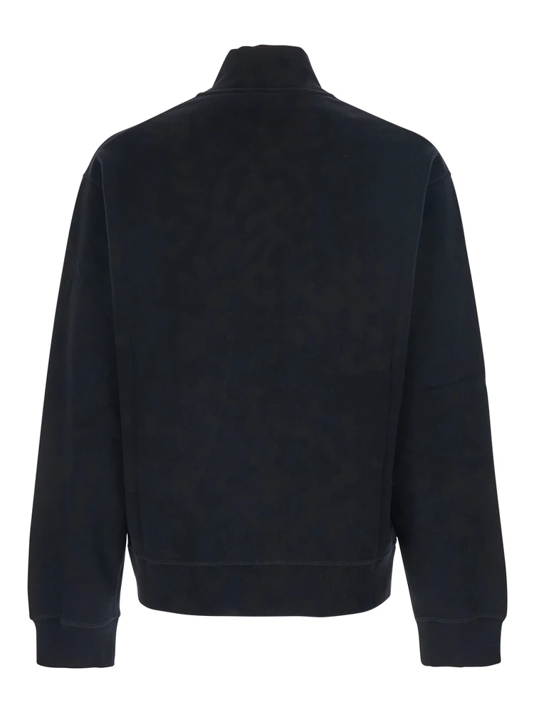 Black High Neck Sweatshirt with Lettering Logo on the Front in Cotton Man alternative