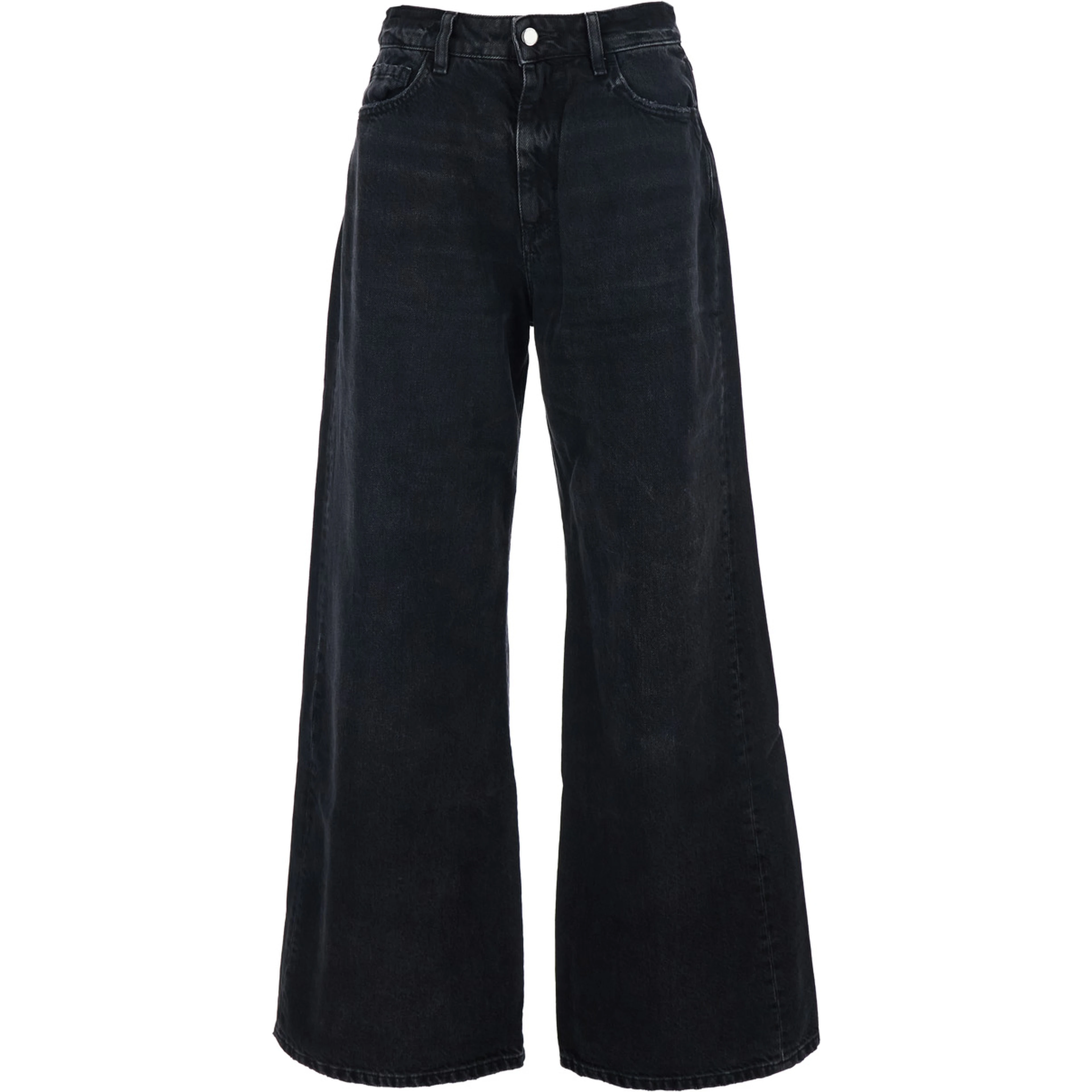 Debby Black Jeans with Wide Leg and Logo Patch on the Rear in Denim Woman