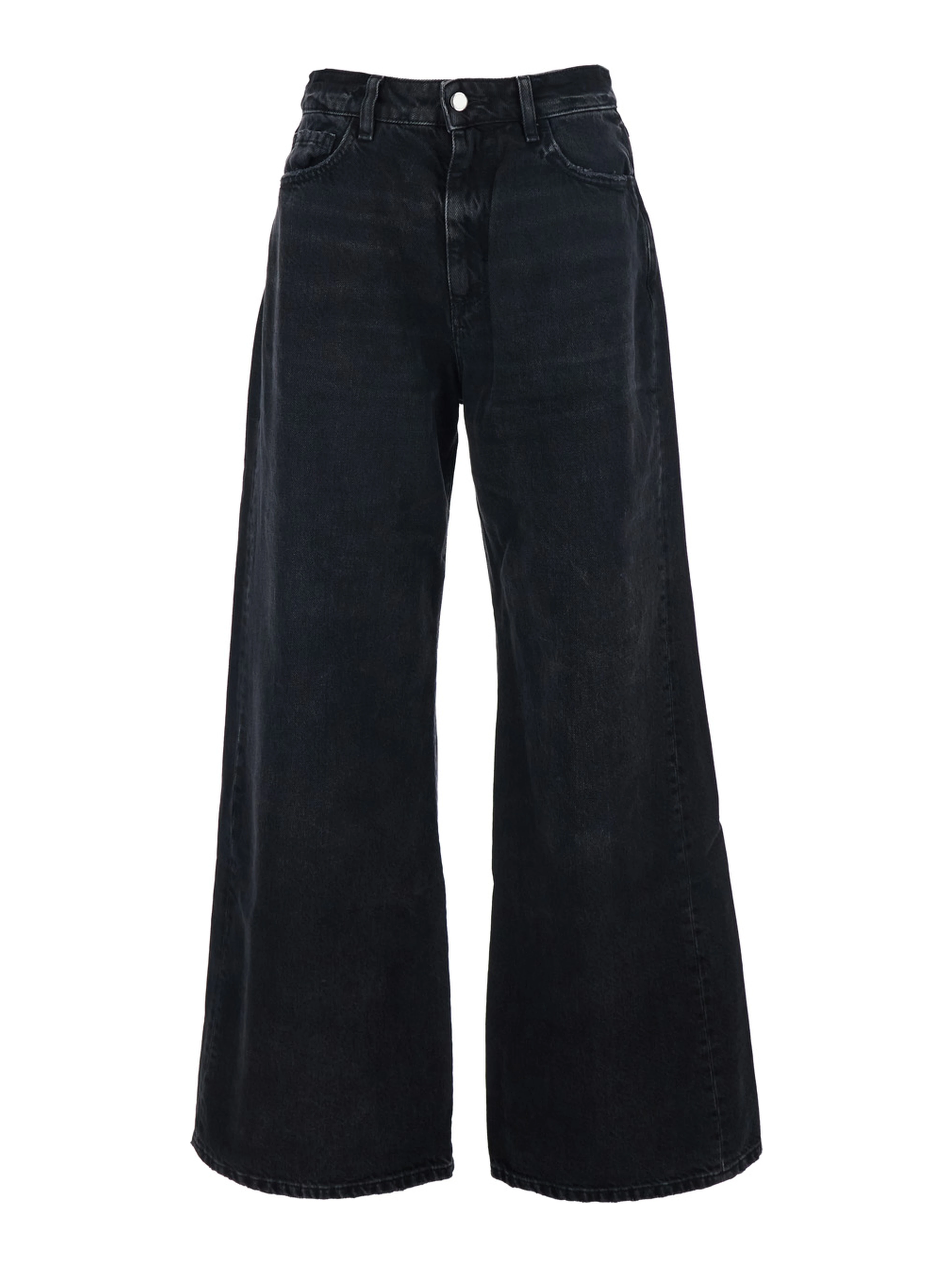 Debby Black Jeans with Wide Leg and Logo Patch on the Rear in Denim Woman