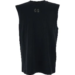 Black Sleeveless Crewneck Top with Logo Detail on the Front and Maxi Logo Print on the Rear in Cotton Man