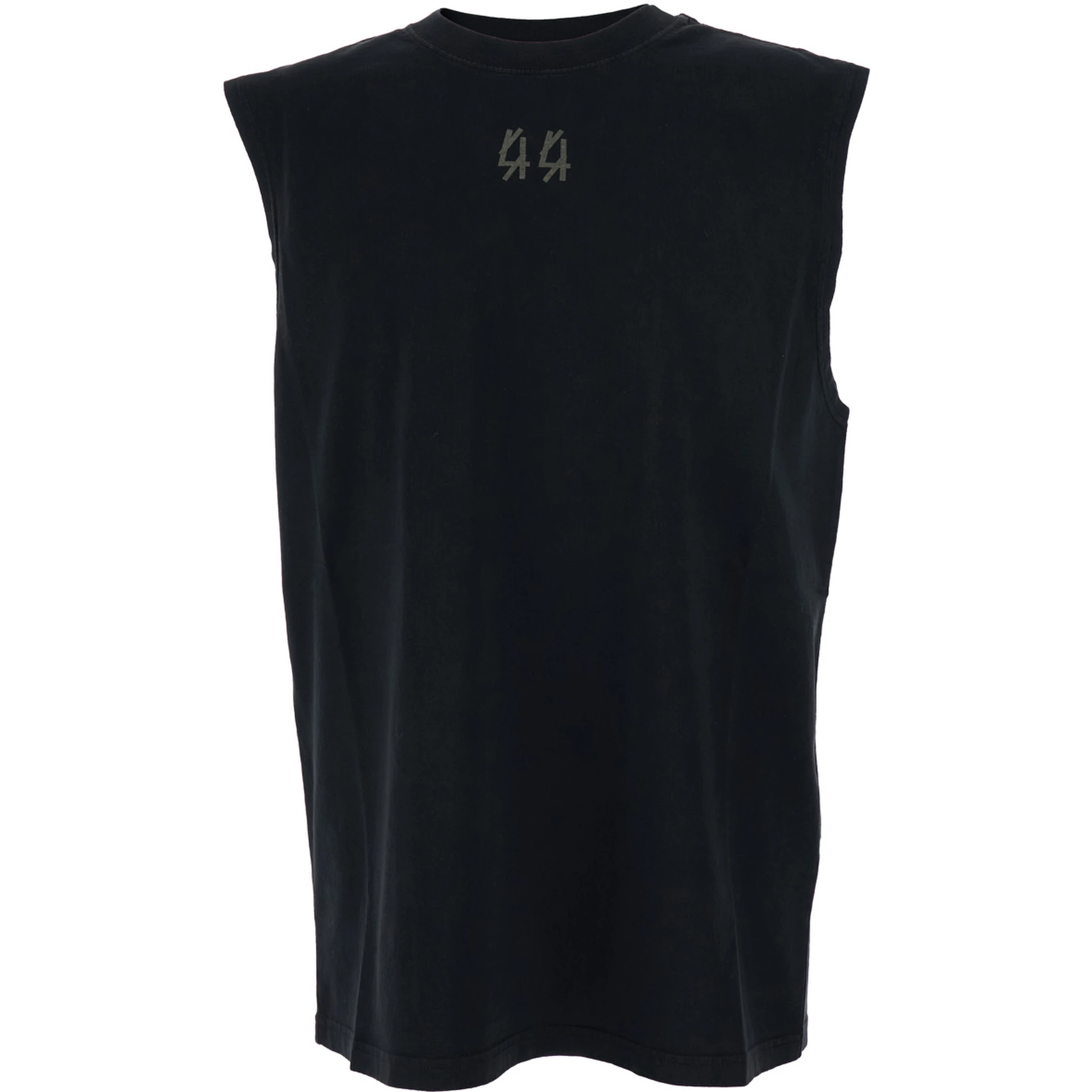 Black Sleeveless Crewneck Top with Logo Detail on the Front and Maxi Logo Print on the Rear in Cotton Man