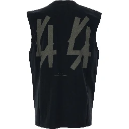 Black Sleeveless Crewneck Top with Logo Detail on the Front and Maxi Logo Print on the Rear in Cotton Man