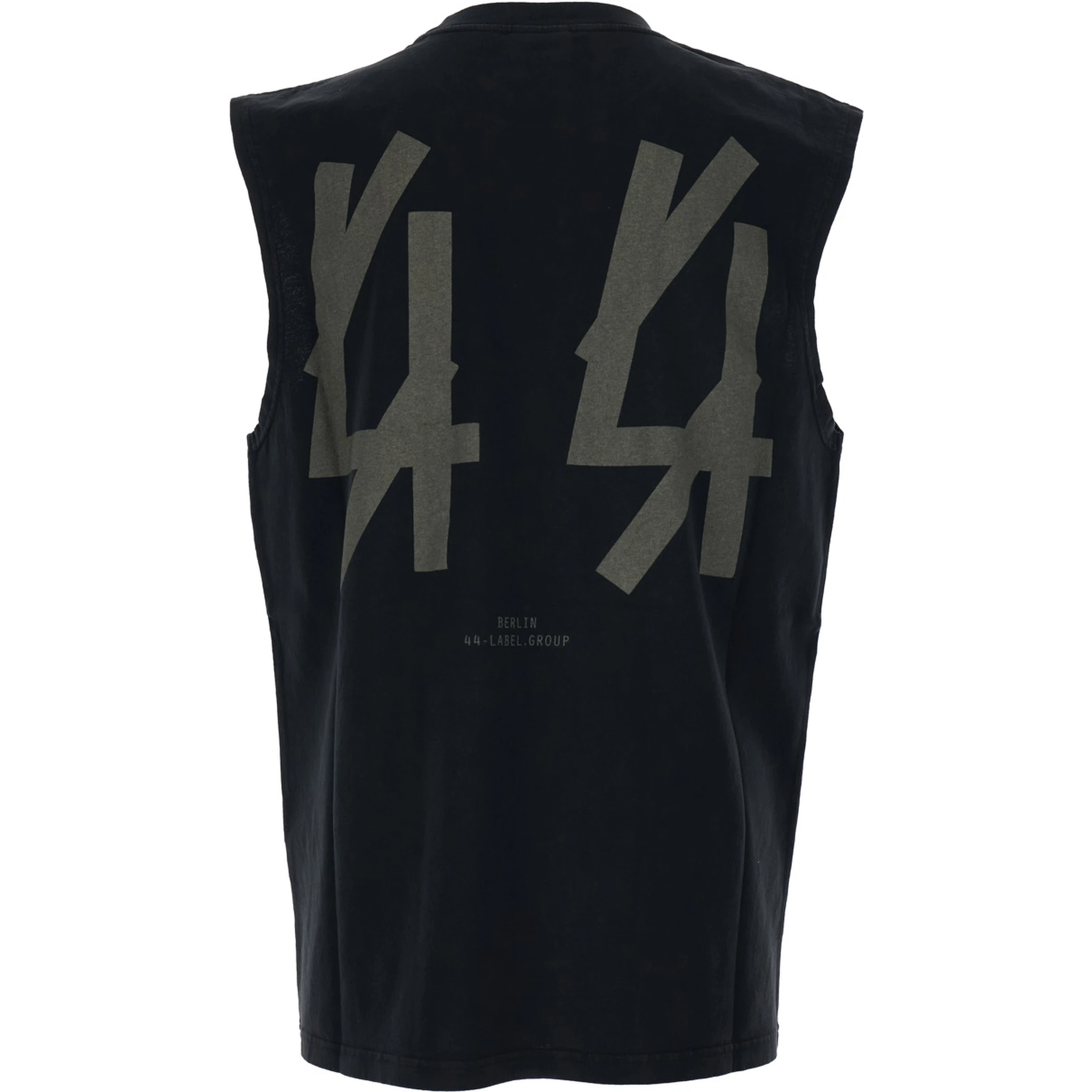 Black Sleeveless Crewneck Top with Logo Detail on the Front and Maxi Logo Print on the Rear in Cotton Man