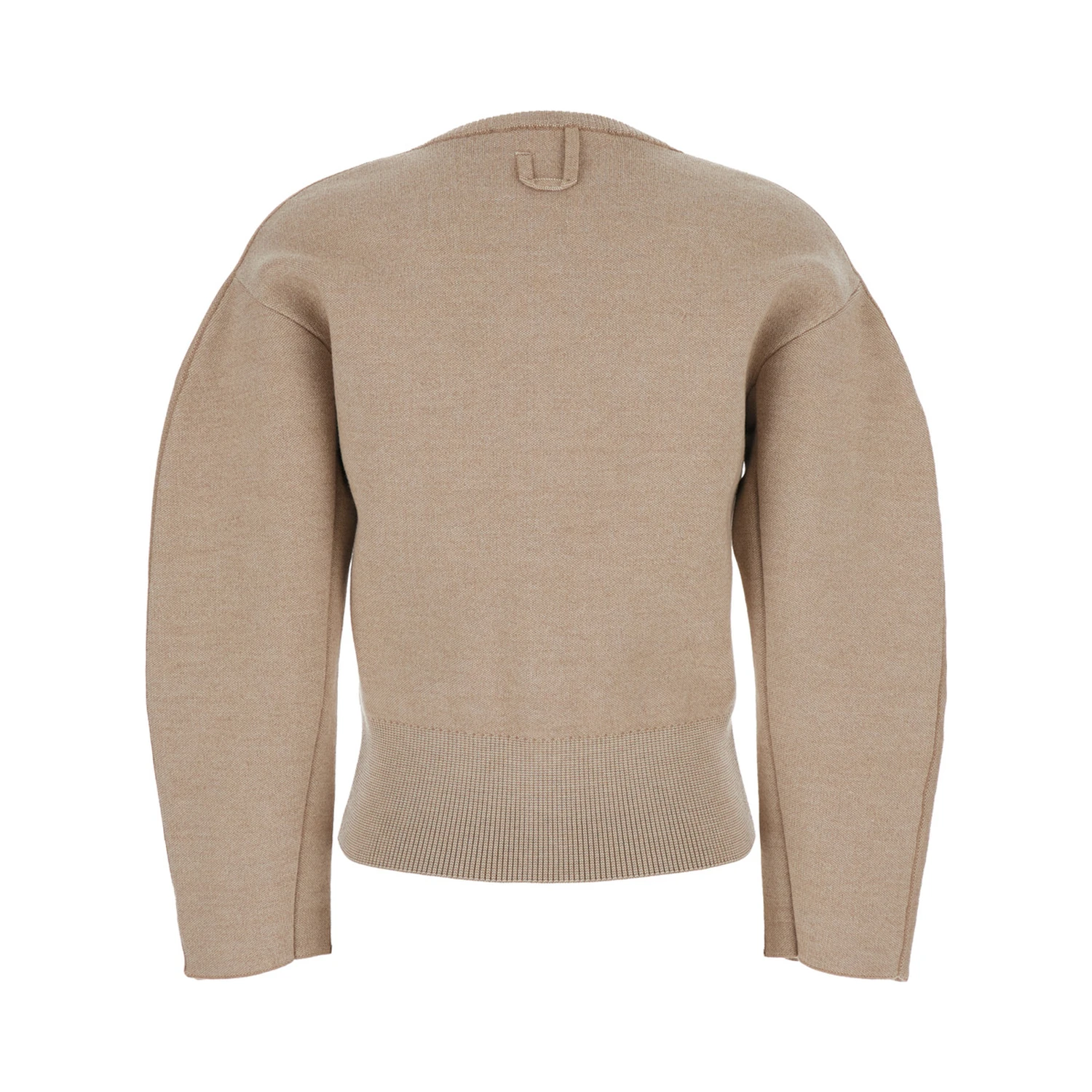 Le Gilet Doppio Beige Cardigan with Round Neck and Ribbed Trims in Wool Blend Stretch Woman