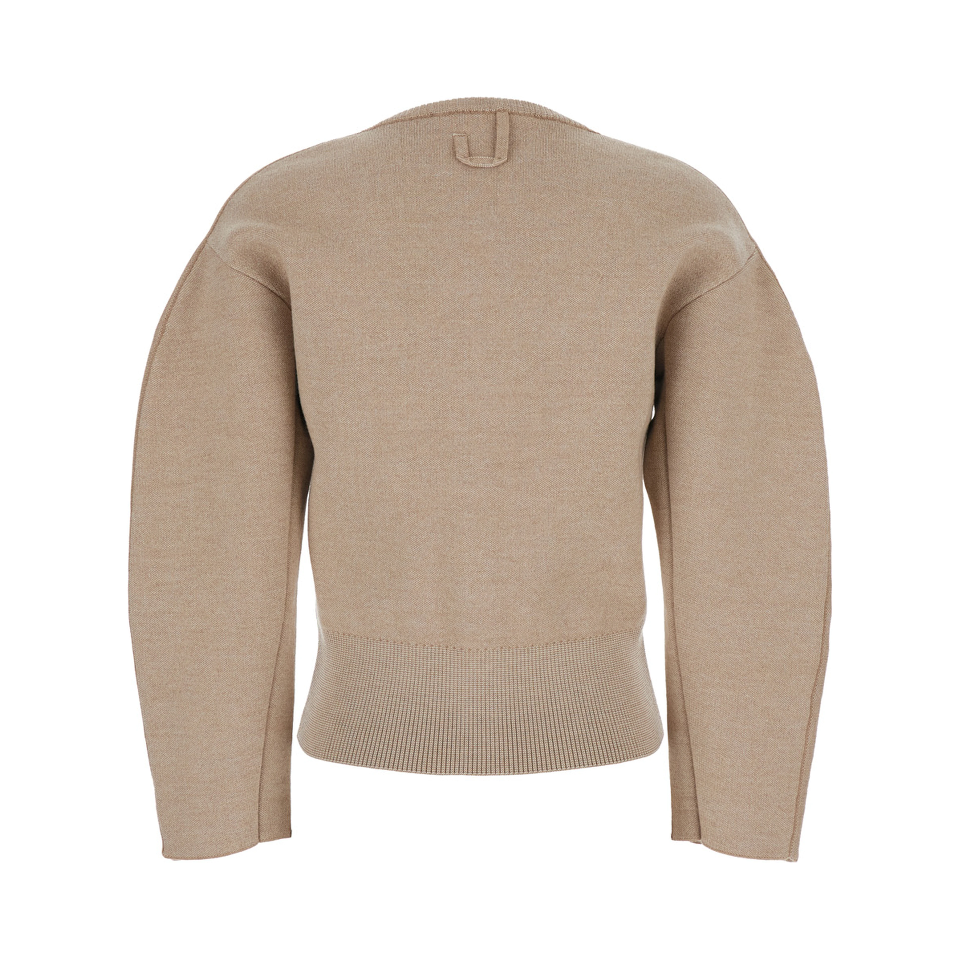 Le Gilet Doppio Beige Cardigan with Round Neck and Ribbed Trims in Wool Blend Stretch Woman