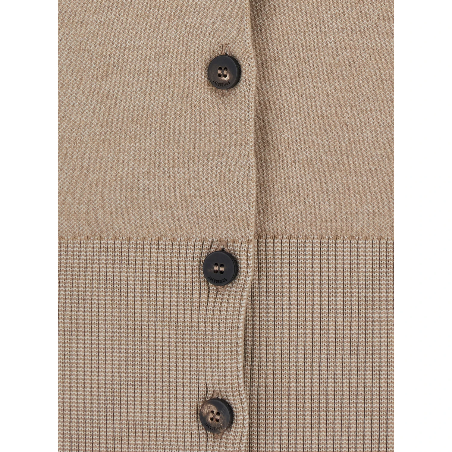 Le Gilet Doppio Beige Cardigan with Round Neck and Ribbed Trims in Wool Blend Stretch Woman