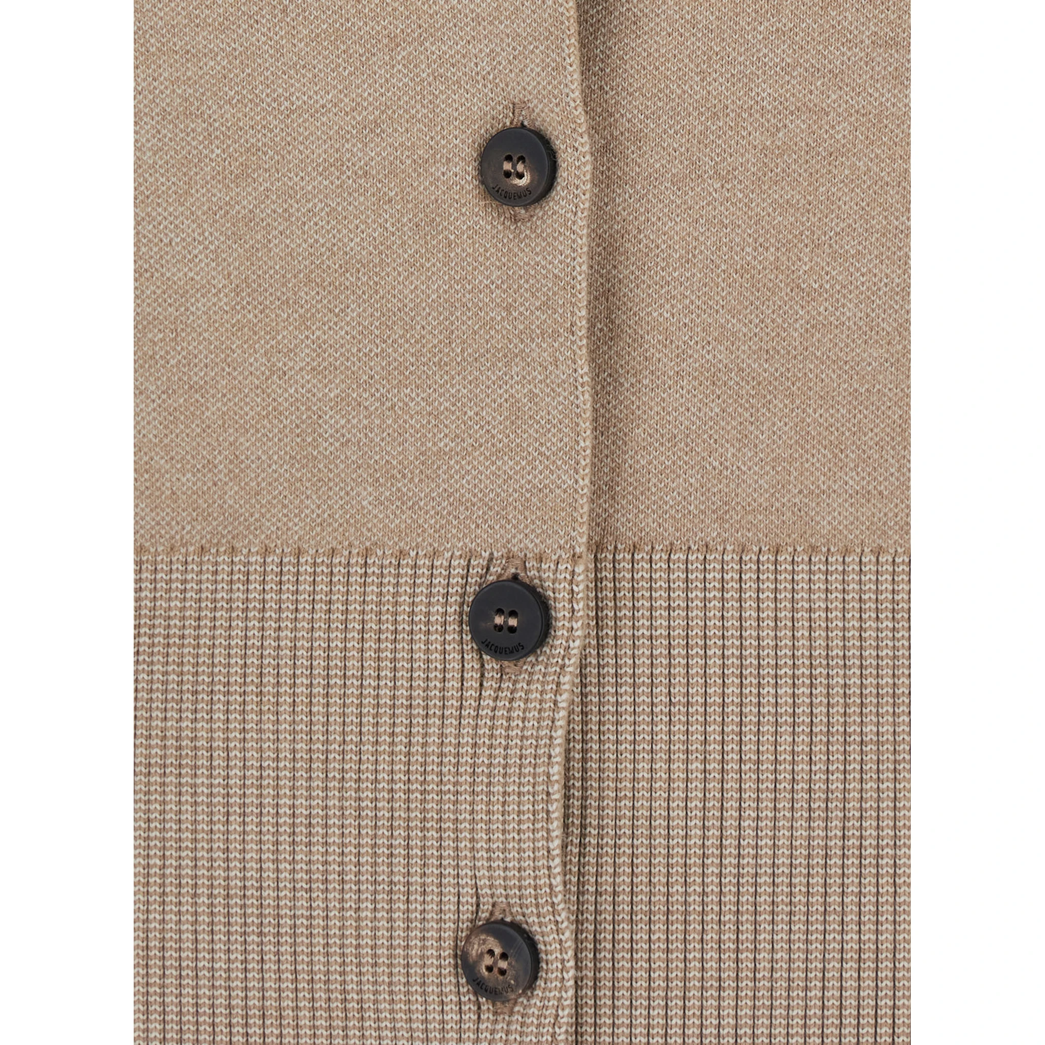 Le Gilet Doppio Beige Cardigan with Round Neck and Ribbed Trims in Wool Blend Stretch Woman