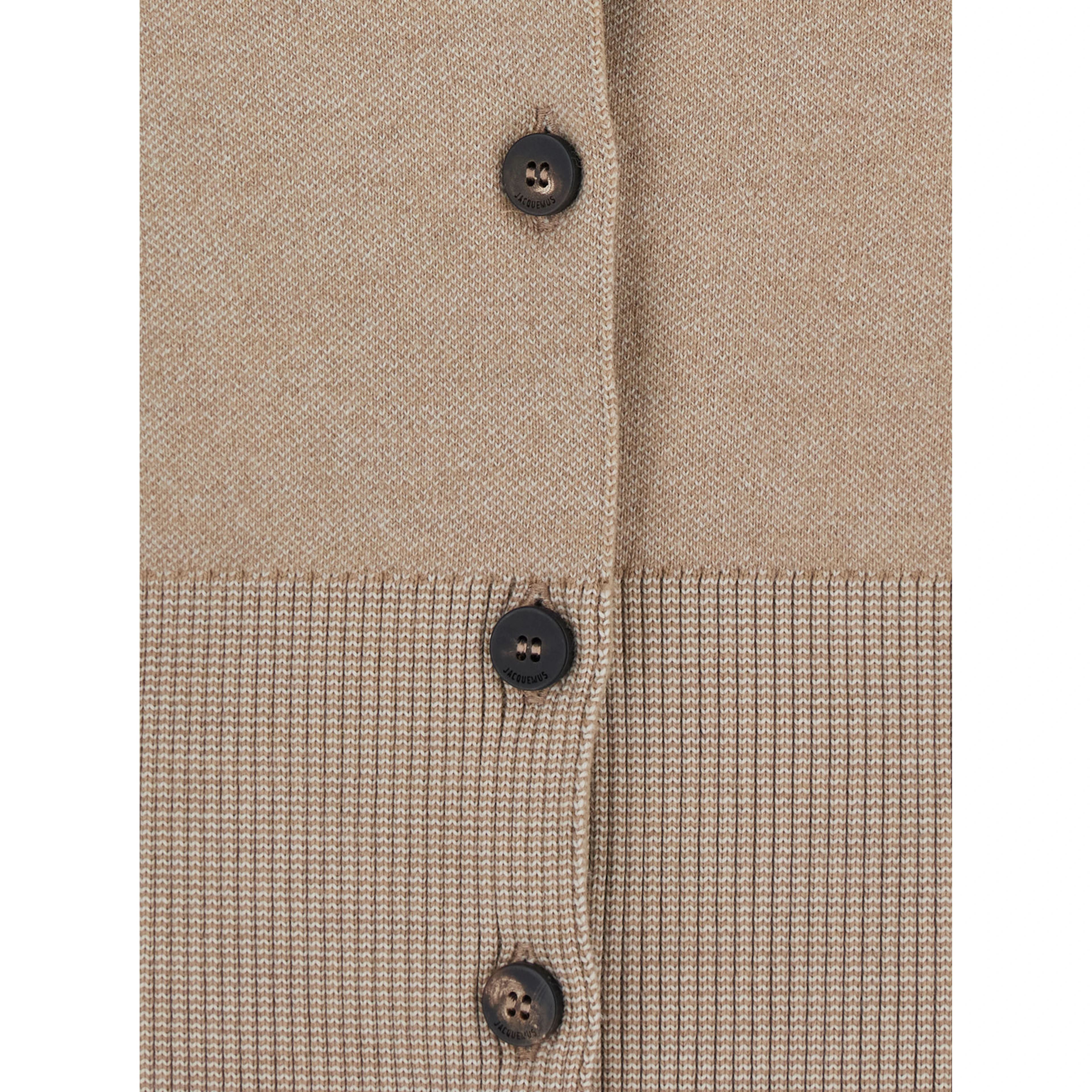 Le Gilet Doppio Beige Cardigan with Round Neck and Ribbed Trims in Wool Blend Stretch Woman