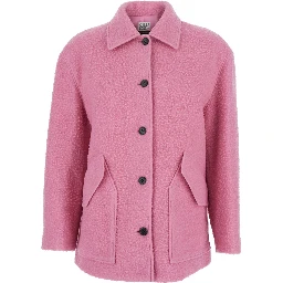 جاكيت وردي بياقة كلاسيكية وجيبين أماميين مائلين من مزيج الصوف للنساء