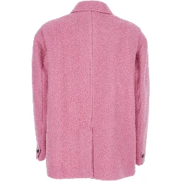 جاكيت وردي بياقة كلاسيكية وجيبين أماميين مائلين من مزيج الصوف للنساء