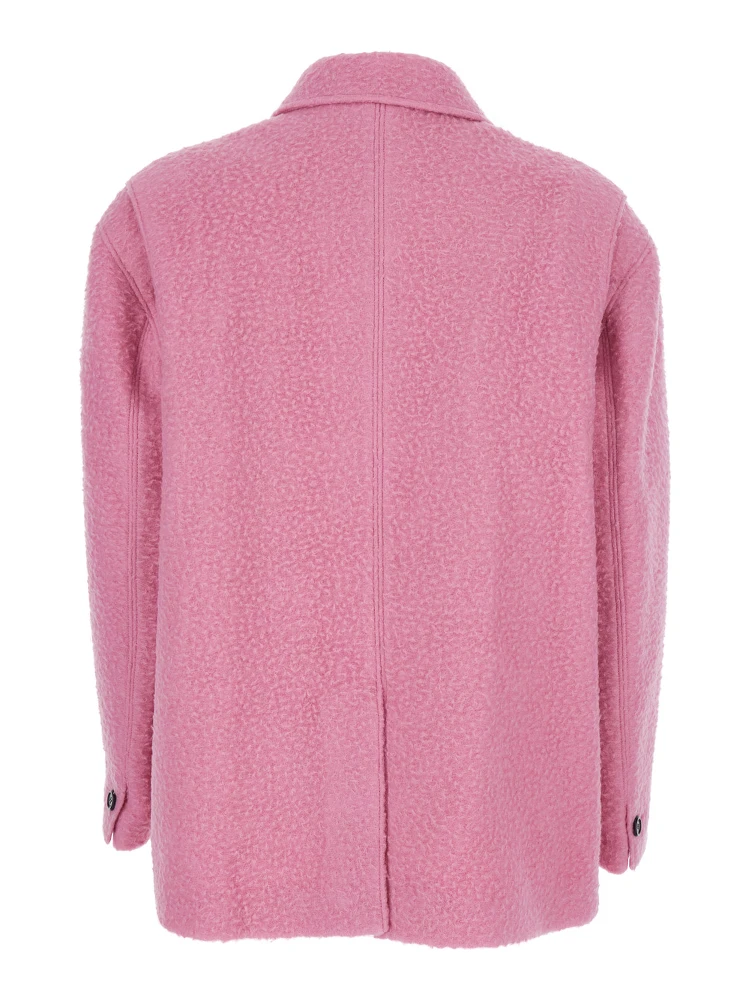 جاكيت وردي بياقة كلاسيكية وجيبين أماميين مائلين من مزيج الصوف للنساء alternative