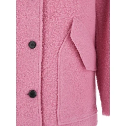 جاكيت وردي بياقة كلاسيكية وجيبين أماميين مائلين من مزيج الصوف للنساء