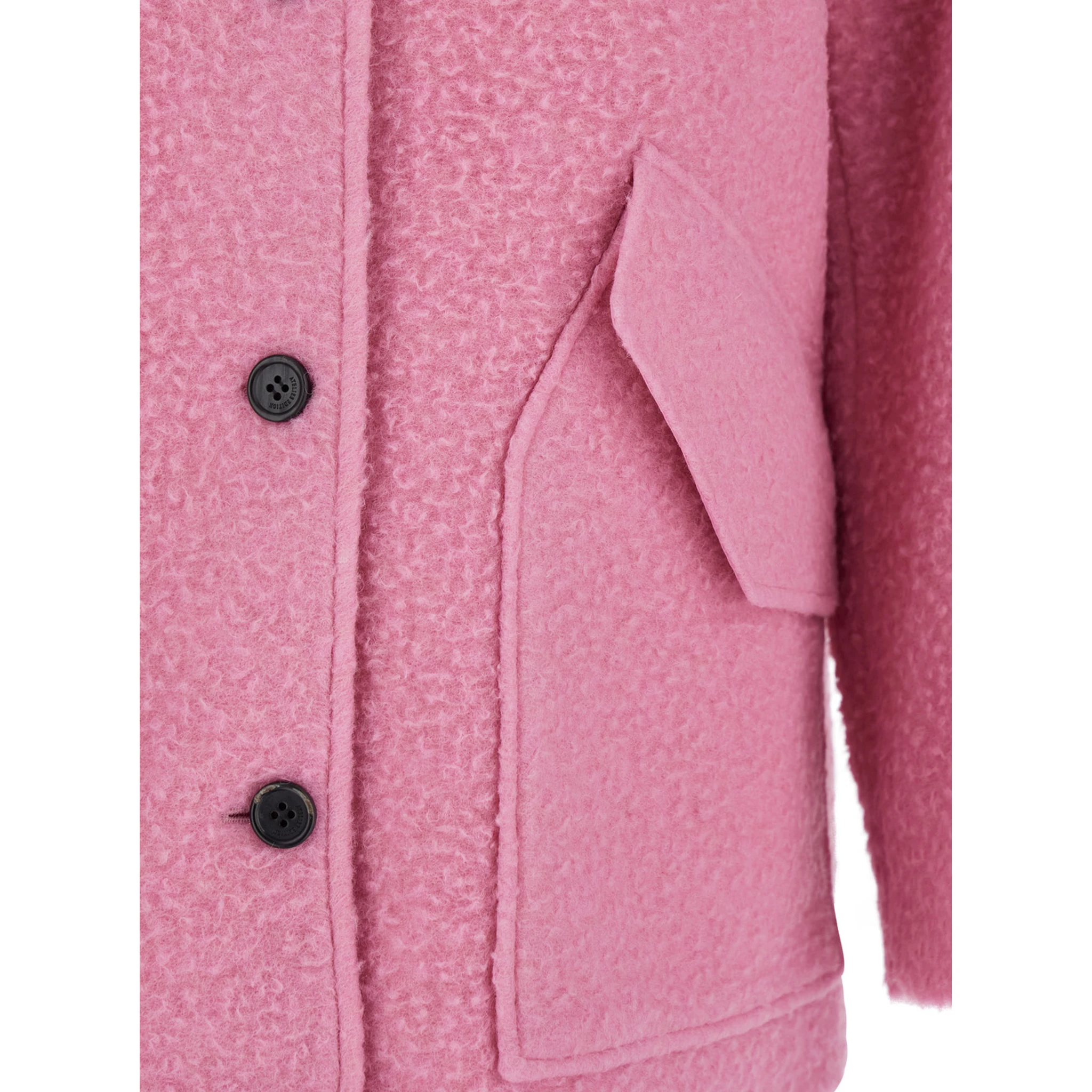 جاكيت وردي بياقة كلاسيكية وجيبين أماميين مائلين من مزيج الصوف للنساء