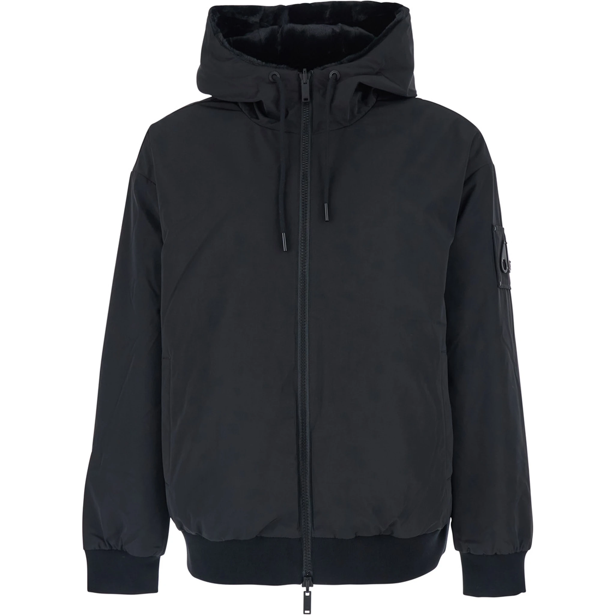 Roland Black Reversible Sweatshirt with Drawstring Hood and Logo Plaque on the Sleeve in Tech Fabric and Ecofur Man