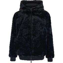 Roland Black Reversible Sweatshirt with Drawstring Hood and Logo Plaque on the Sleeve in Tech Fabric and Ecofur Man